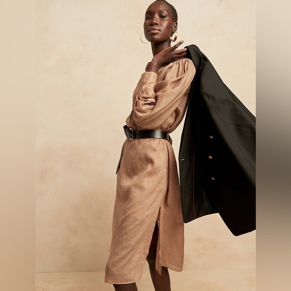 Banana Republic Ramie Pop Over Midi Shirt Dress - Petite